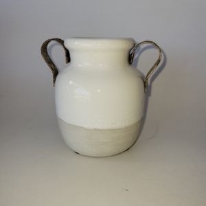 Stone White 2 Handle Vase Jug Metal Handles
